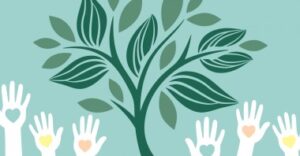 illustration of hands up under a tree