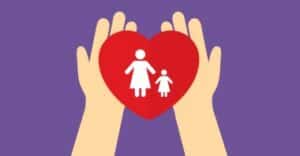 illustration of hands holding a heart with a parent and child inside